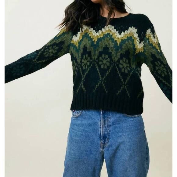 NEW LINGUA FRANCA zig zag jacquard pullover in black